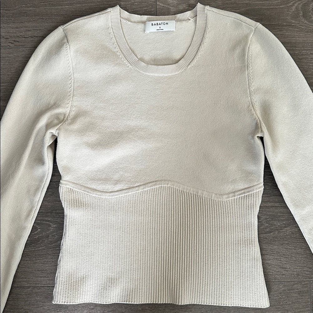 Aritzia Babaton empire sculpt long sleeve top matte pearl small - Picture 6 of 7